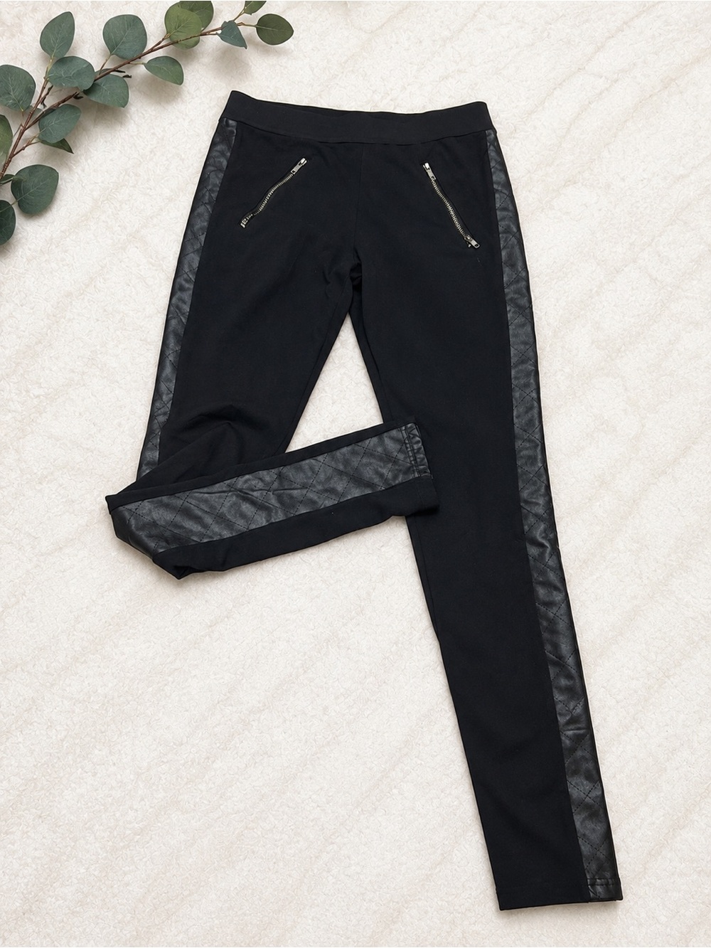 Justice girls 16 faux leather Side leggings tights